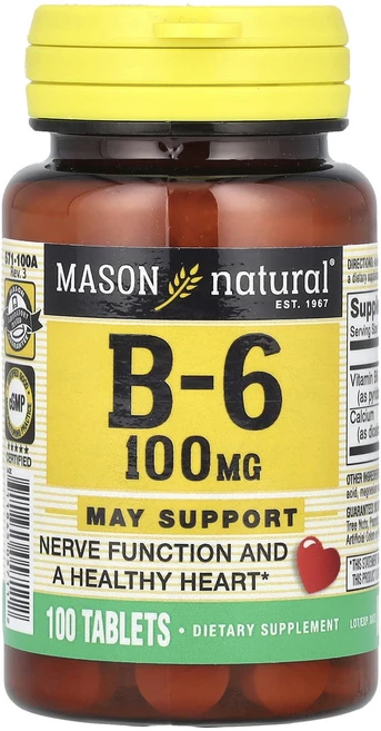 Mason Natural 비타민 B6 100mg 100정, 4개 - 쿠팡