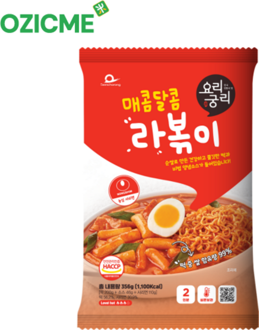 (오직미)밀키트 라볶이 매콤달콤맛 2인분 356g 샘초롱 요리궁리, 1개