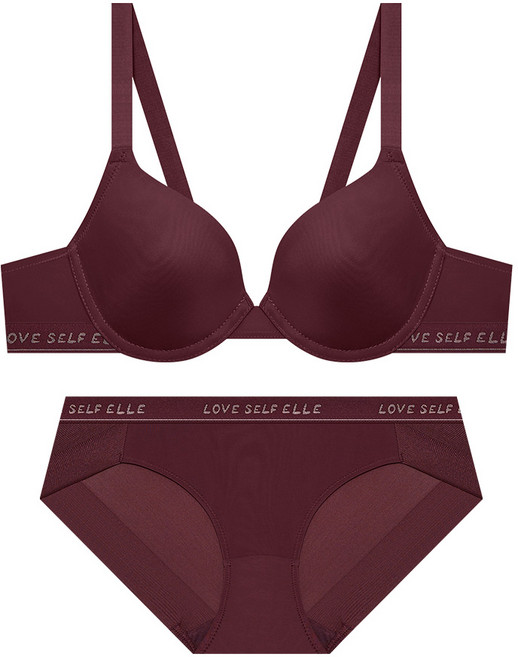 엘르이너웨어 젠틀 글로우 서포트핏 브라 팬티 세트 - 와인