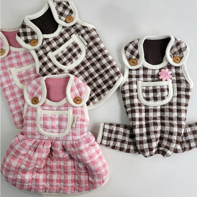 모찌샵 강아지옷 고방체크 조끼 원피스 올인원 (2컬러), 핑크, 1개