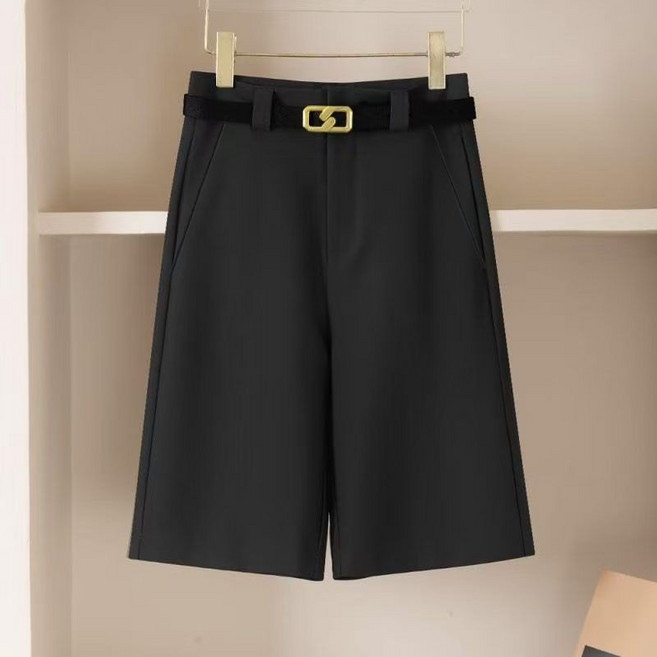 ROYALBELLE 여성 하이웨스트 정장 반바지 스트레이트핏 슬랙스 디자인 단정한 오피스룩 5부 팬츠 D0070602