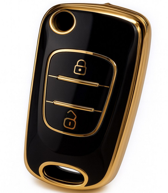 바이어블 현대 기아 호환 포터2 아반떼MD 모닝 레이 쏘울 호환 자동차 2버튼 3버튼 tpu 키케이스 키홀더, 2버튼 블랙골드 (VA-TA64)