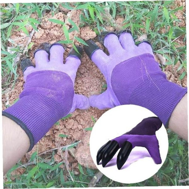 보라색 손톱형 원예 장갑 텃밭 정원 작업용 흙손 일체형 재배 도구 주말농장 필수품, 1개