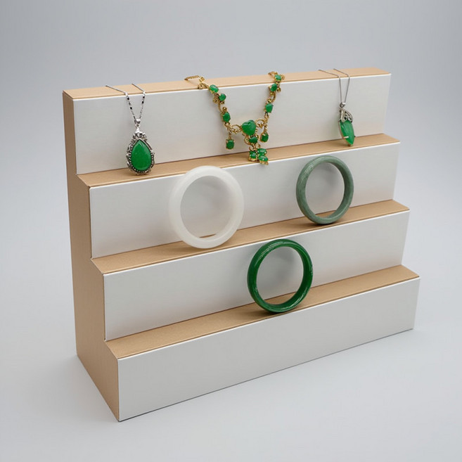 고급 PU 가죽 벨벳 소재 3단 4단 계단형 주얼리 디스플레이 진열대 반지 팔찌 목걸이 악세사리 매장용 보관함 정리 트레이, 1개, 레드 벨벳 삼중 반지