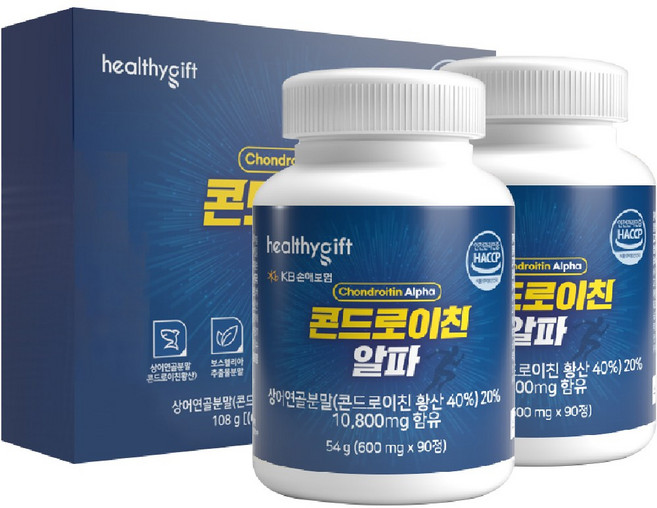 콘드로이친 정 식약처 인증 HACCP 상어 연골 보스웰리아 초록입홍합 우슬 분말 부모님 선물 90정 2병 세트, 1개, 1개, 180정