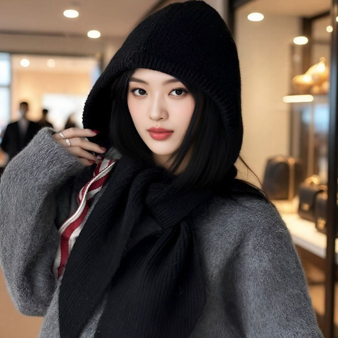 일체형 니트후드목도리 후드목도리 바라클라바모자목도리