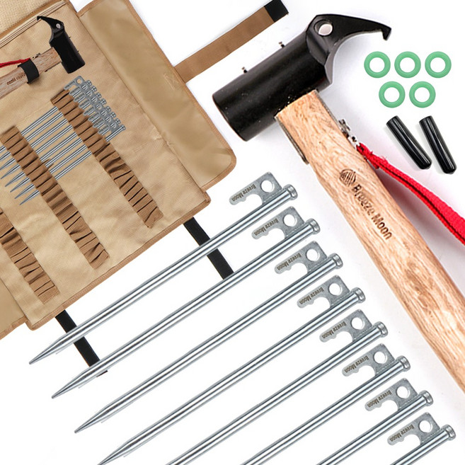 브리즈문 단조팩 캠핑망치 데크 텐트 타프 롤 팩 20CM 8개 세트, 크롬20cm4개+30cm4개, 단조팩파우치: 모던블랙, 01.타이탄망치