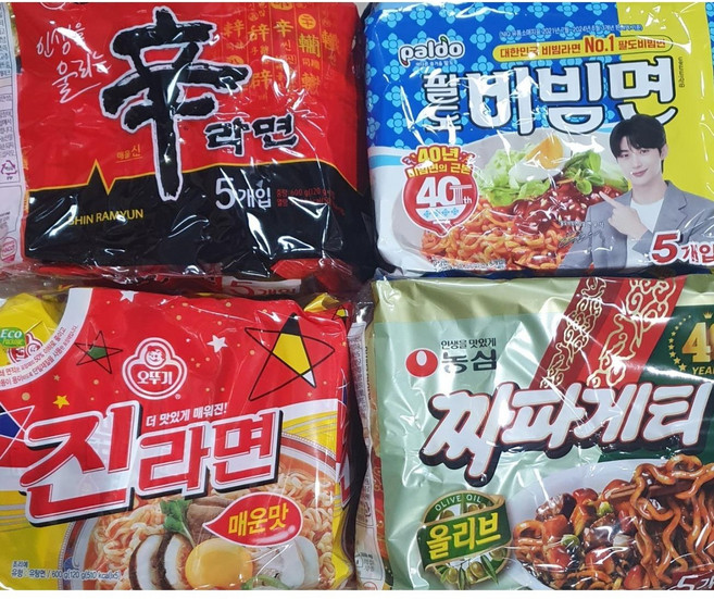 농심() 신라면5봉+진라면5봉+짜파게티5봉+팔도비빔면5봉, 20개