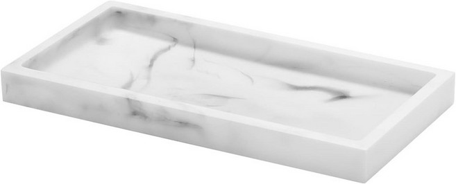 럭스파이어 욕실 배니티 트레이 비누 디스펜서 욕실용 8 x 4 인치 레진 주방 싱크대 향수 타월 액세서리용 조리대 정리 접시 홀더 미니 화이트 마블, Marble White