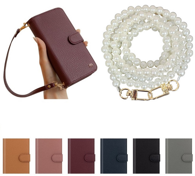 갤럭시 S26플러스 케이스 SM-S947N 가죽 랑피네아 (더블 양면) 월렛 + (손목 스트랩 줄 + 진주롱 8미리 목걸이) 카드 지폐 수납 포켓 지갑 지갑