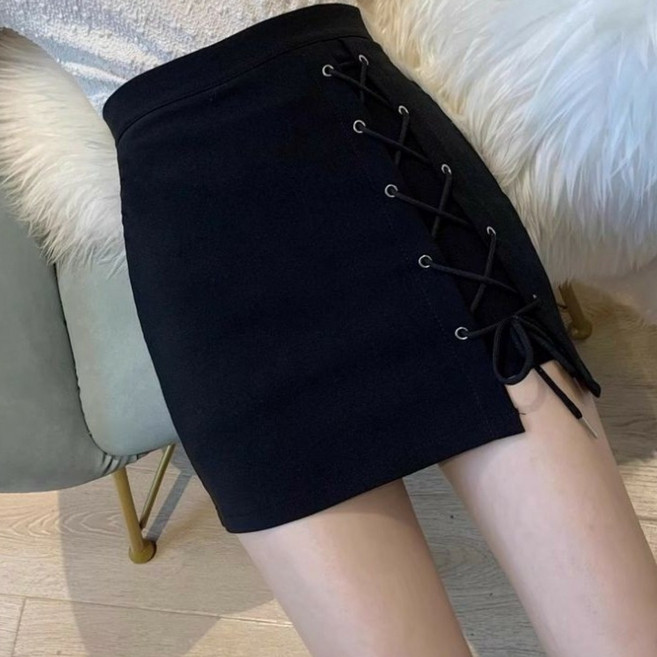 COSYEVNO 여성 봄가을 사이드 레이스업 슬릿 미니 스커트 TZKbsq-7
