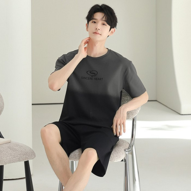 純棉男士夏季休閒款短袖短褲睡衣套裝