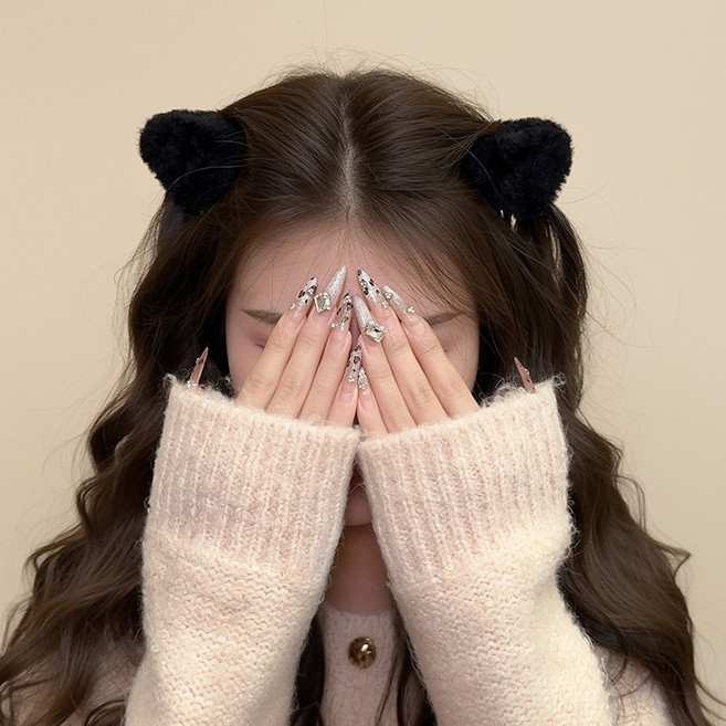 미니 고양이귀 집게핀 삼각형 퍼 집게삔 반묶음 양갈래 헤어핀