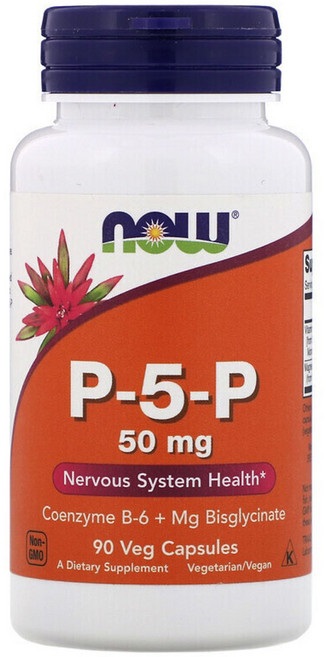 NOW Foods P-5-P輔酶B6甘胺酸鎂植物膠囊 50mg, 90顆, 1罐