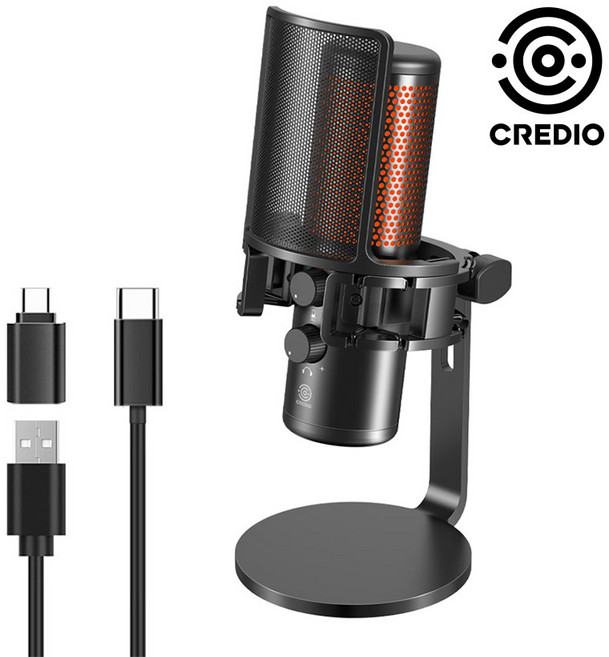 크레디오 전문가용 게임 방송 ASMR 메탈 USB마이크 세트 CON300, 1개