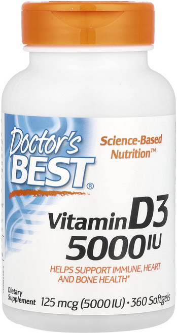Doctor's Best 비타민D3 125mcg(5000IU) 소프트젤 360정, DoctorsBest비타민D3125mcg5000IU소프, 1개