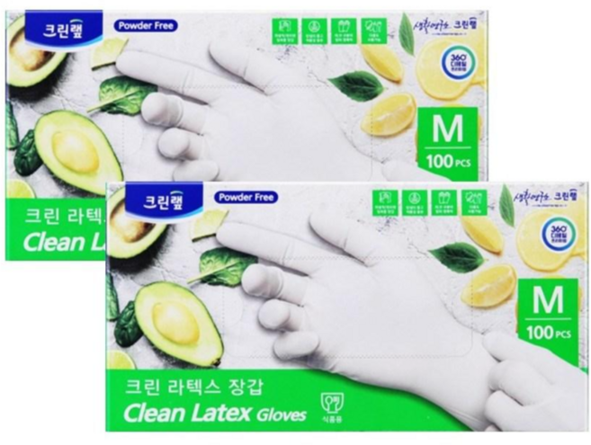 크린랩 라텍스장갑 요리 셰프 100매 중, 중(M), 2개