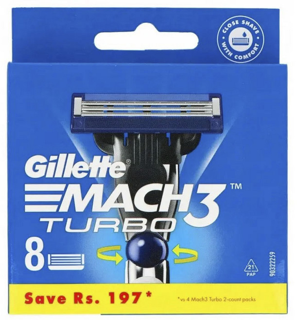 질레트 마하 3 터보 면도기날, 1개, 8개입