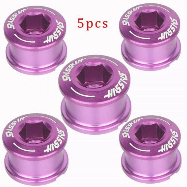 자전거 체인링 HASSNS-체인링 볼트 통합 크랭크셋 Mtb 체인휠 나사 모노플레이트 크랭크 치과 플레이트 6.5mm 산악 자전거 5 개, HA 5Pcs Purple, 없음