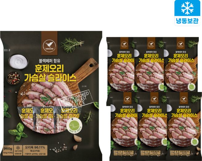 청학동 블랙페퍼 훈제오리 가슴살 슬라이스, 6개, 160g