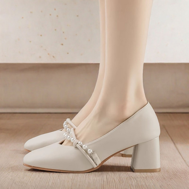 셀럽당여성용미들힐 펌프스통굽 단화