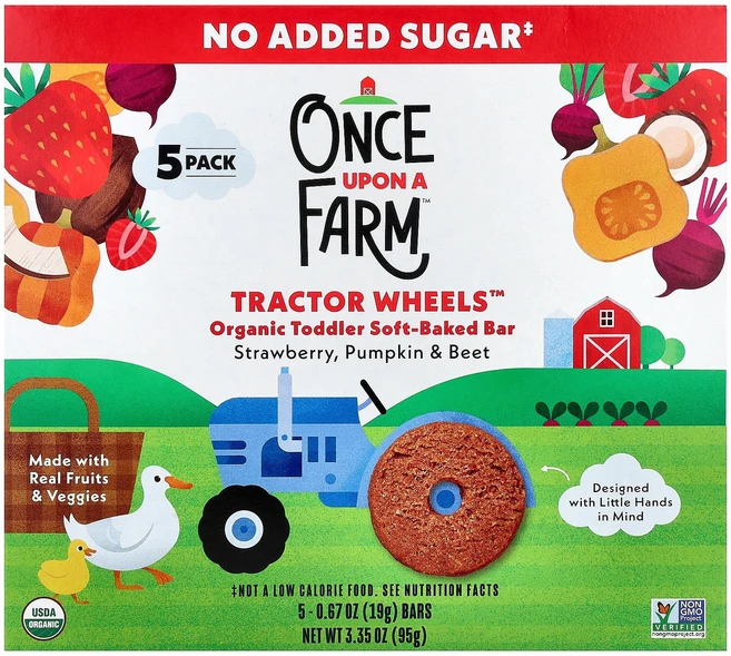 Once Upon A Farm 트랙터 휠™ 유기농 토들러 소프트 베이크드 바 딸기 호박 및 비트 바 5개 각 19g(0.67oz) Farm (원스 어폰 어 팜), Once Upon A Farm, 트랙터 휠™, 유기농, 1 - 쿠팡