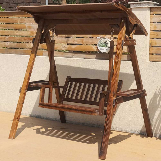 나무 그네의자 카페 원목 벤치 펜션 정원 마당 행잉체어, 카키 지붕 그네 (쿠션 없음)