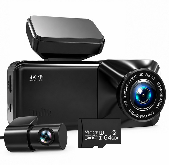 VIMONIC 4K UHD+FHD 고화질 2채널 차량용 블랙박스 GPS 내장 WiFi 스마트폰 연동 지원 한국어 음성 안내, 단품, 64GB