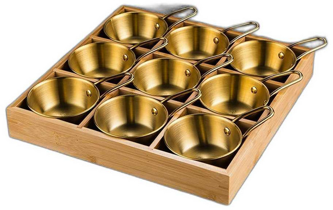 고바찌 나무 그릇 진열 접시 전통 칸막이 우드 상품, 1개, 9칸 플레이트+정사각 접시(금색)