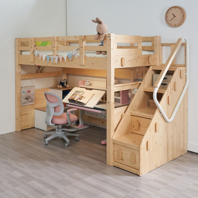 [에보니아] 하이디 원목 슈퍼싱글 벙커침대 (매트리스 옵션선택), 메모리폼매트포함_내추럴