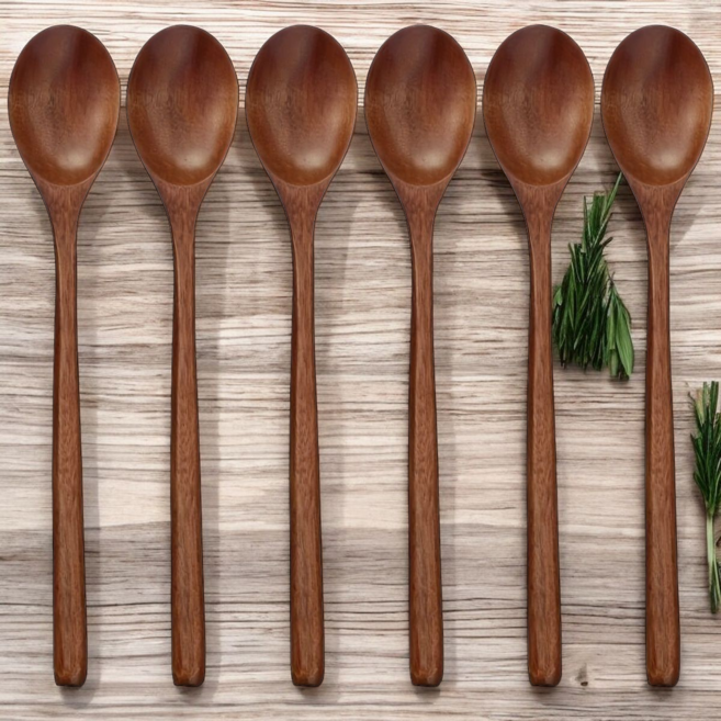 프리미엄 천연 원목 나무 숟가락 6P 세트, 내추럴 우드