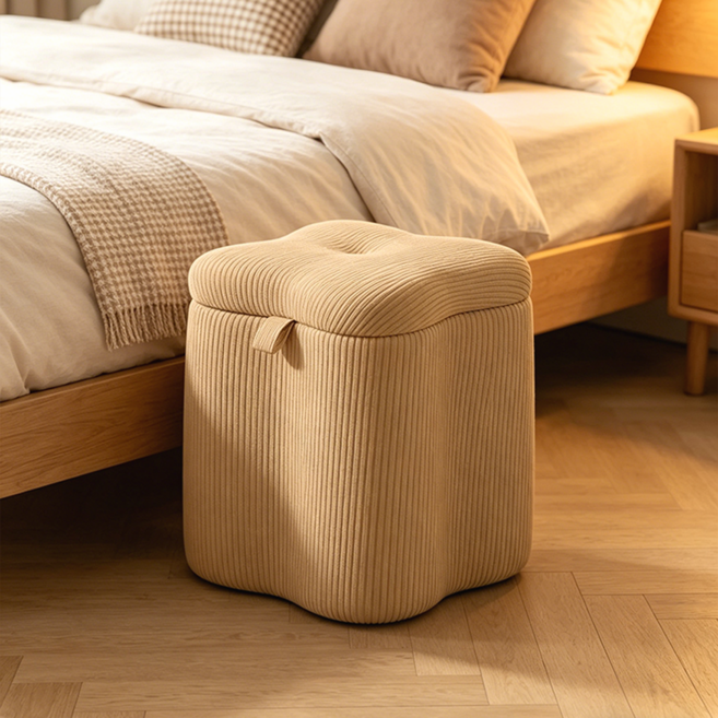 클로버 스툴 낮은 의자 화장대 거실 현관용 감성 스툴 의자, 1개, 베이지