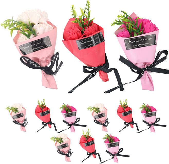 어버이날 스승의날 카네이션 비누꽃 미니꽃다발, 12개, 연핑크 4 +핑크 4 + 레드 4