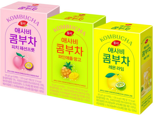 동서 애사비 콤부차 3종세트(피치패션프룻1+레몬라임1+파인애플망고1), 1세트