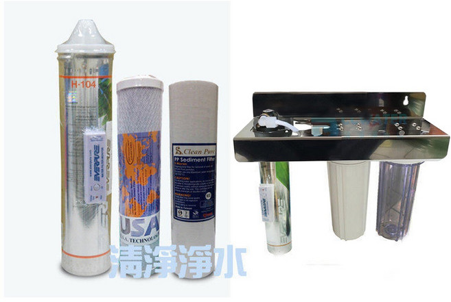 Pentair Everpure H-104白鐵三道吊片款淨水器，搭配2道NSF前置濾心，確保飲用水的純淨與安全, 1個, H104白鐵三道吊片款淨水器