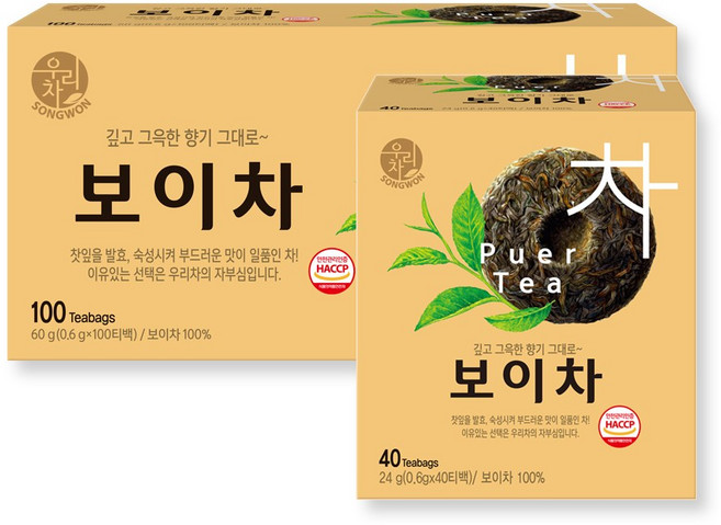 송원 우리차 보이차 100T + 40T, 1개, 140개입, 600mg