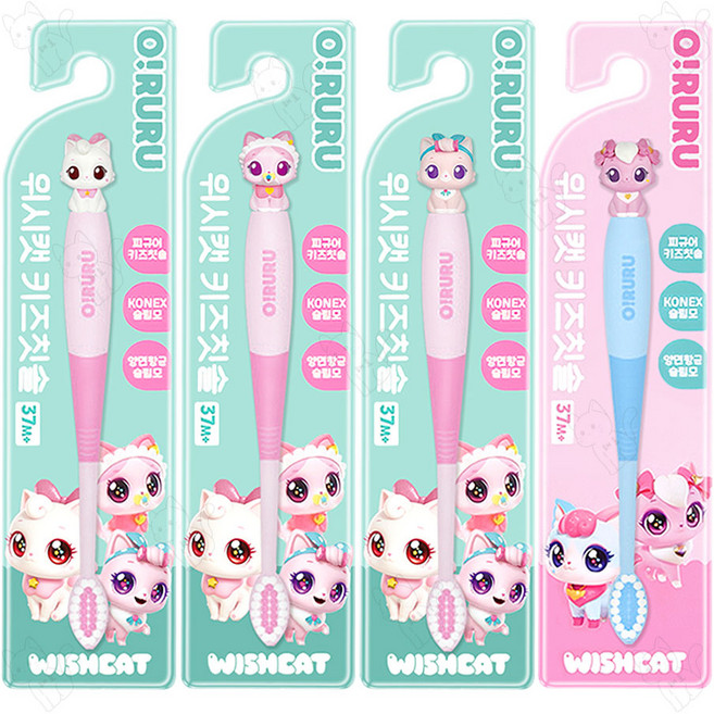위시캣 오루루 키즈 피규어 칫솔, 4개, 1개입, 혼합