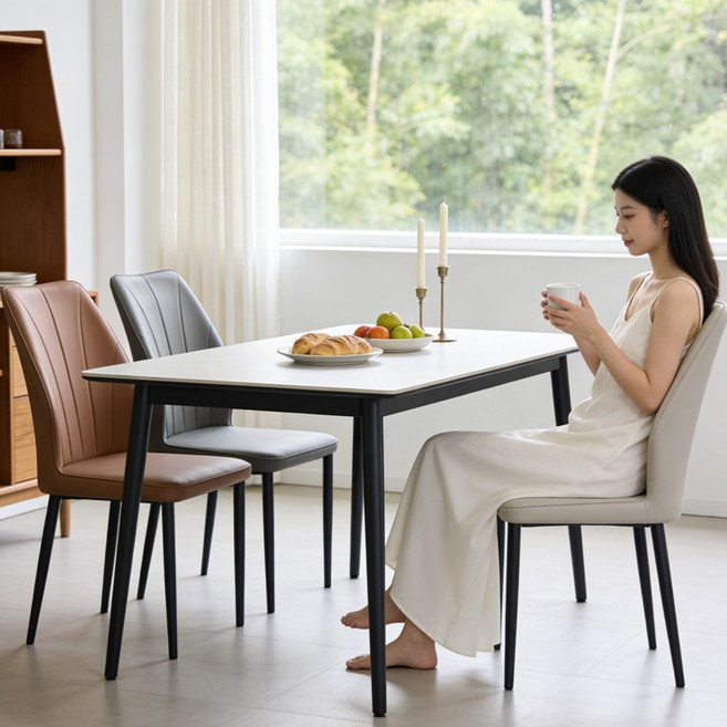 식탁의자 가정용 식탁 의자 가죽 PU 등받이 의자 쿠션 방수 방오 북유럽 모던 의자 2P, 브라운, 2개