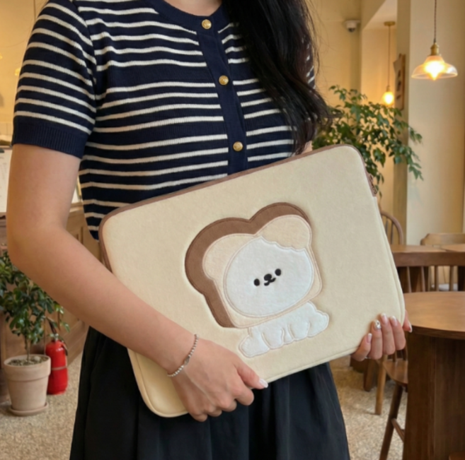 웨이백홈 14인치 16인치 노트북 파우치, 1개, 화이트 빵강아지