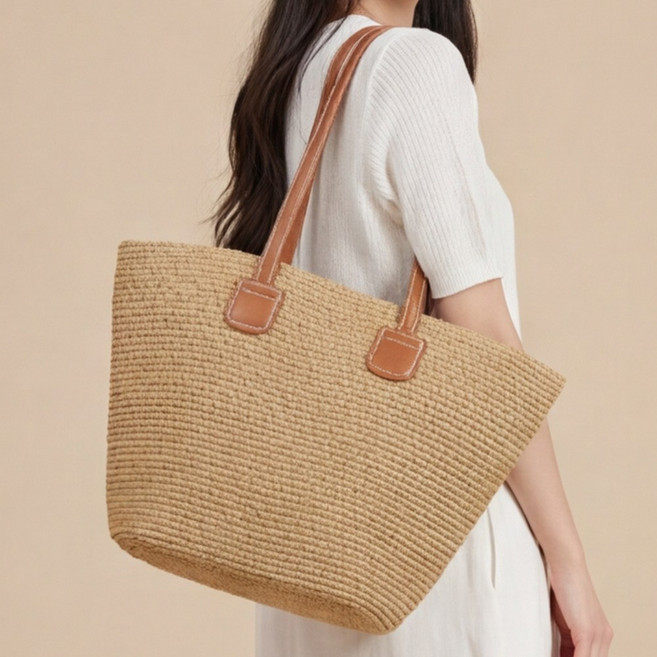 라뷰드 여성 여름 그물 라탄백 숄더 가방 여자 여행 비치 피크닉 가방 숄더 밀짚 라탄백 베이직 데일리 가벼운 캐주얼 비치백