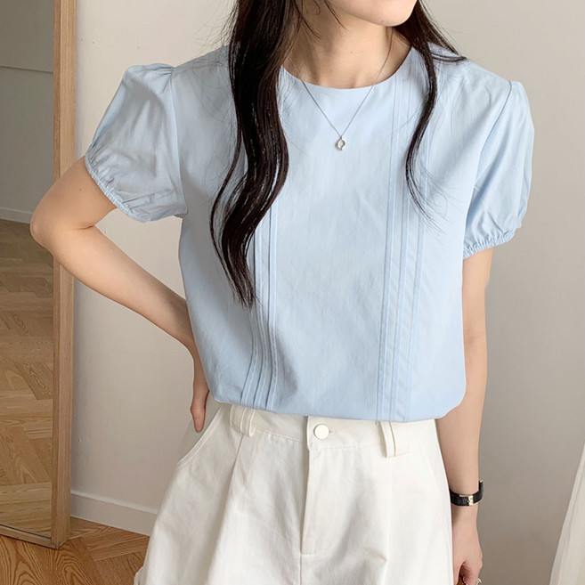 [SML] 여성 핀턱 반팔 블라우스 러블리 데일리룩 오피스룩 출근룩