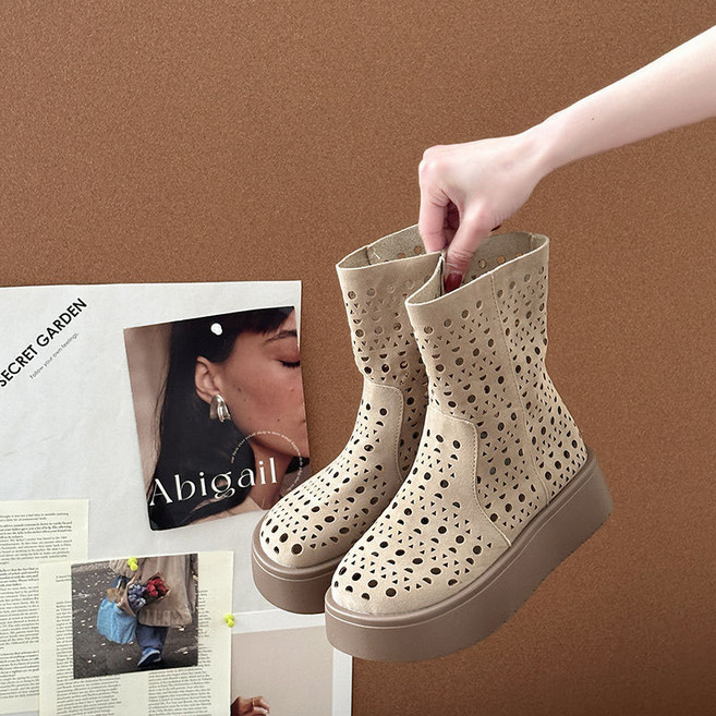 여성 앵클부츠 봄가을 패션 데일리 펀칭 통굽 워커 미들부츠 여름 캐주얼 코디 슈즈 LJX