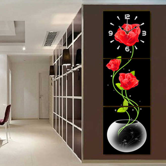 푸아이 3단세트 시계 보석십자수 장미 2종 3D 원형비즈(사이즈5종), MT007, 90x30cm, 1개