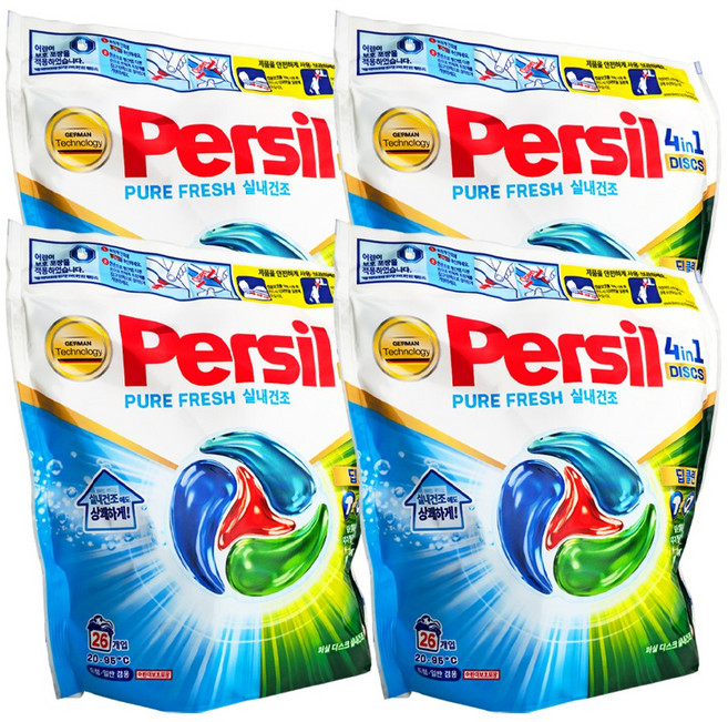 퍼실 퓨어프레시 x4개 26개입 캡슐형 세탁세제 디스크 실내건조, 4세트