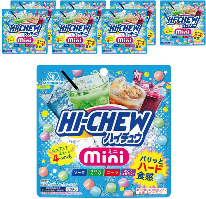 MORINAGA 森永 Hi-Chew 迷你 蘇打 + 哈密瓜蘇打 + 可樂 + 葡萄蘇打, 8個, 60g
