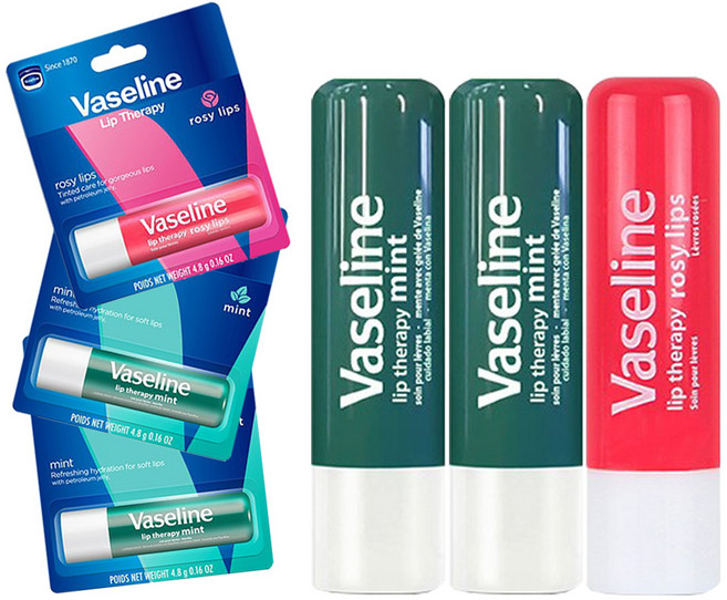 유니레버 바세린 립 테라피 고보습 립밤 3EA -H.C, 3개, 4.8g, 민트2+로지립스1