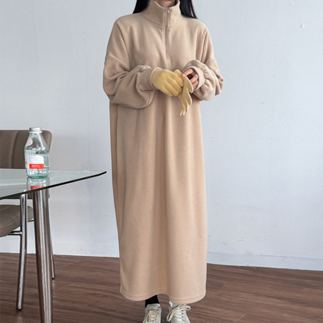 봉봉스토리 퓨린 여성 폴라 반집업 후리스 롱원피스 루즈핏 빅사이즈 임부복