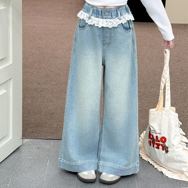 여아 청바지 밴딩 레이스 와이트 팬츠