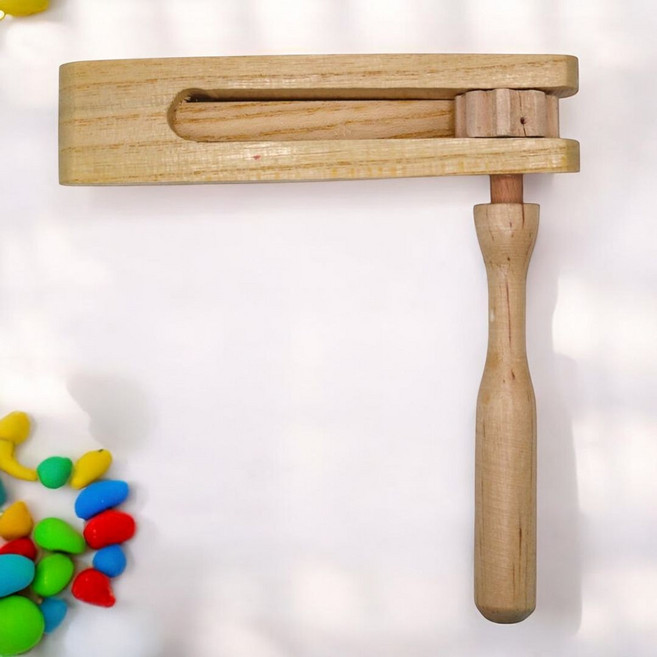 4세 유아 큰사이즈 손잡이돌리기 톱니형 라쳇 원목 악기 2개 감성발달 5살