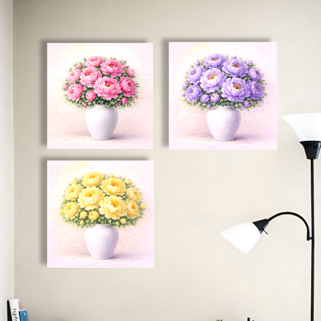 백앤아트 복에 복을 더하다 모란꽃 달항아리 시리즈 인테리어 액자 거실 벽걸이 캔버스 그림, 03 모란옐로우 포스터만
